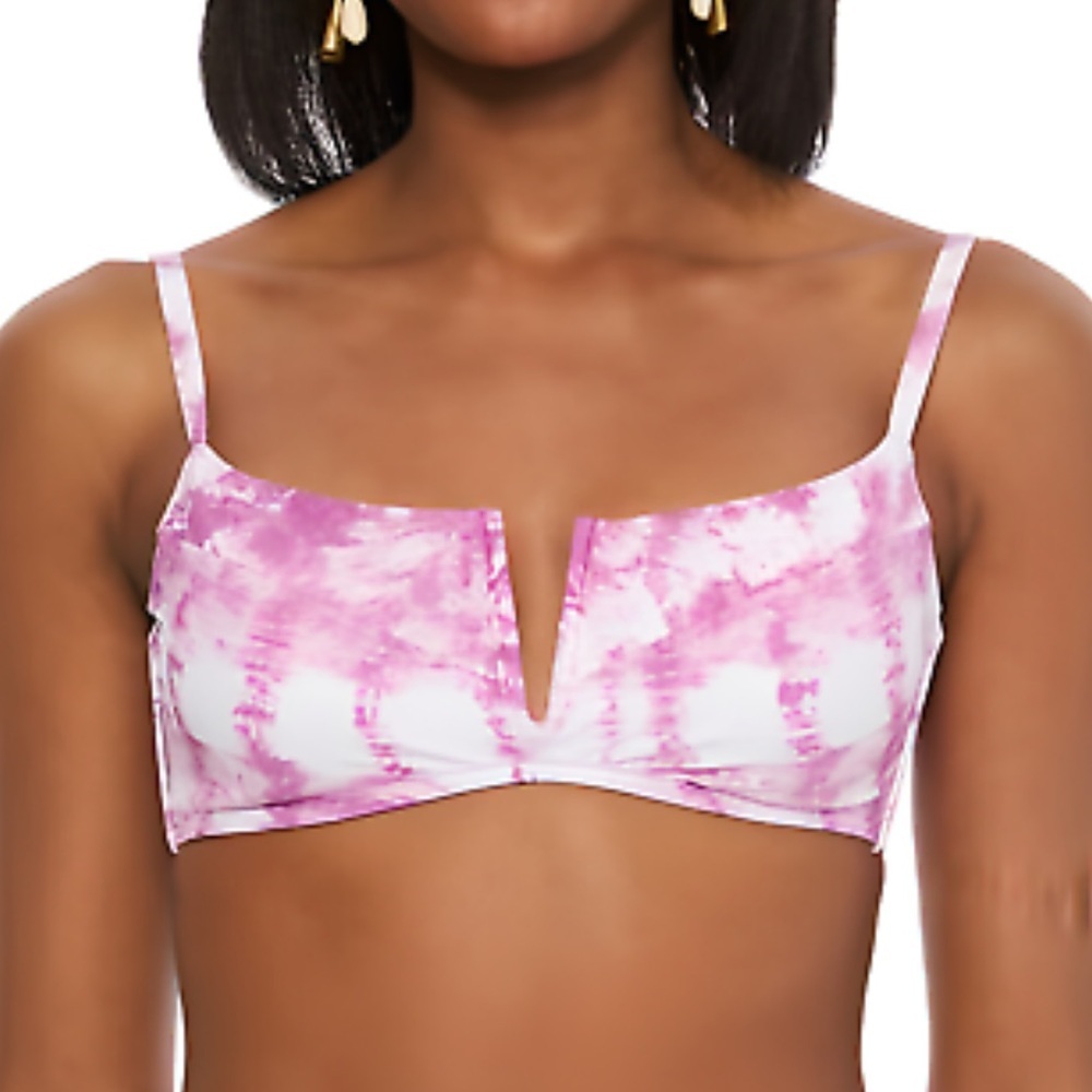 Bar III Summer Striped Tie Dye Bathing Suit Bikini Top‎ NWT Purple Fuchsia